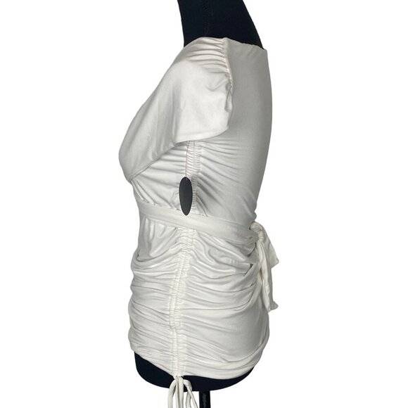 HOT MIAMI STYLES Women Wrap Top Size S White Sleeveless Feminine Classy 40-12 - Picture 4 of 10